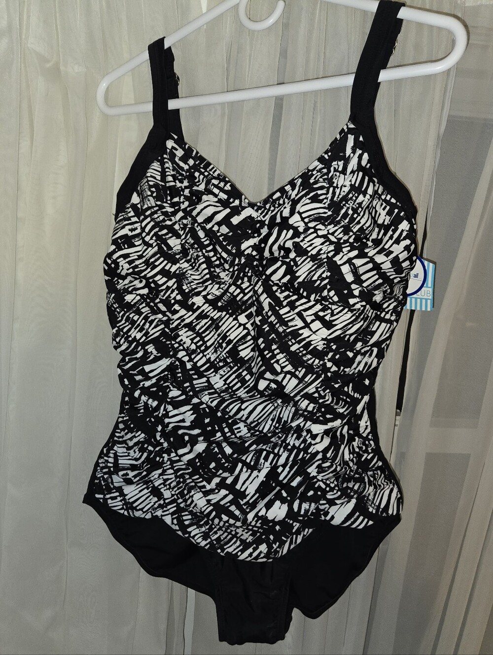 Swimsuits For All Black & White Printed One-Piece Swimsuit Nwt